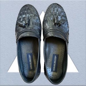 Giorgio Brutini Mens Black Woven Leather Slip On Loafer Size 8 D Dress Shoes